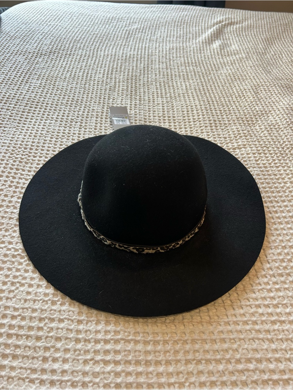 Crown Vintage Black Wide-Brim Felt Fedora with Leopard Trim